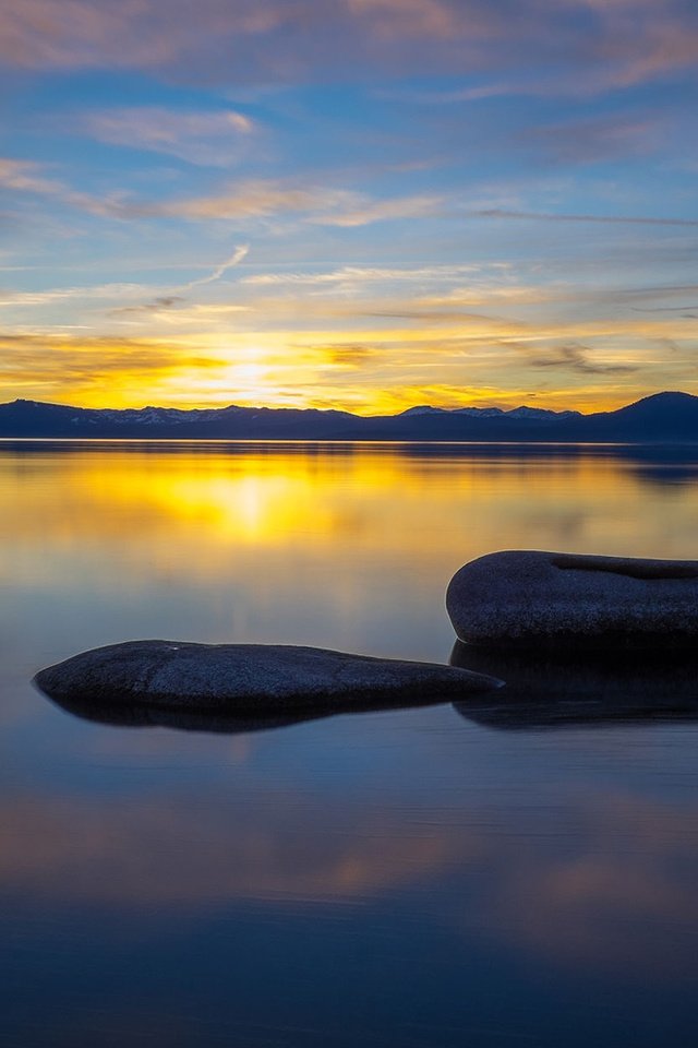 Обои озеро, камни, закат, пейзаж, lake, stones, sunset, landscape разрешение 1920x1200 Загрузить