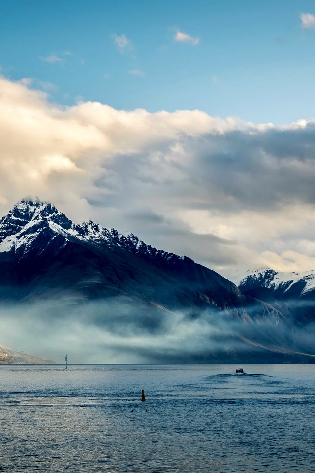 Обои небо, облака, горы, море, новая зеландия, the sky, clouds, mountains, sea, new zealand разрешение 2700x1800 Загрузить