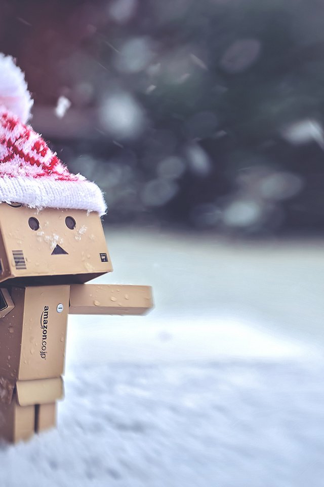 Обои снег, зима, шапка, человечек, коробка, данбо, snow, winter, hat, man, box, danbo разрешение 1920x1200 Загрузить