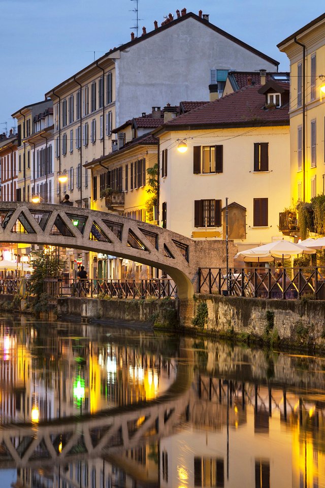 Обои вода, вечер, отражение, мост, канал, дома, италия, милан, water, the evening, reflection, bridge, channel, home, italy, milan разрешение 1920x1200 Загрузить