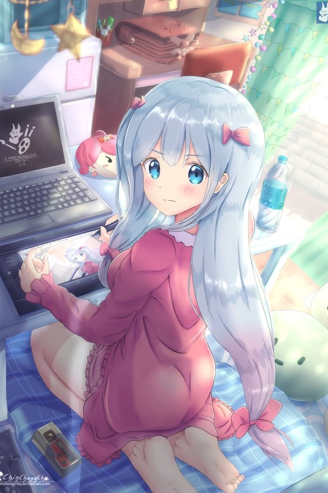 Обои комната, тетрадь, длинные волосы, сидя, eromanga-sensei, изуми сагири, room, notebook, long hair, sitting, izumi sagiri разрешение 2000x2829 Загрузить