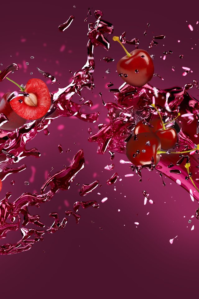 Обои брызги, ягоды, вишня, всплеск, сок, squirt, berries, cherry, splash, juice разрешение 6000x3375 Загрузить