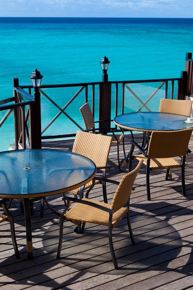 Обои море, кафе, столы, стулья, sea, cafe, tables, chairs разрешение 1920x1280 Загрузить