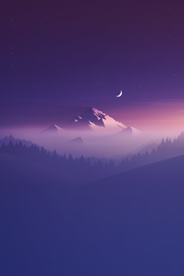 Обои горы, холмы, абстракция, гора, луна, фиолетовый, минимализм, mountains, hills, abstraction, mountain, the moon, purple, minimalism разрешение 2160x1920 Загрузить