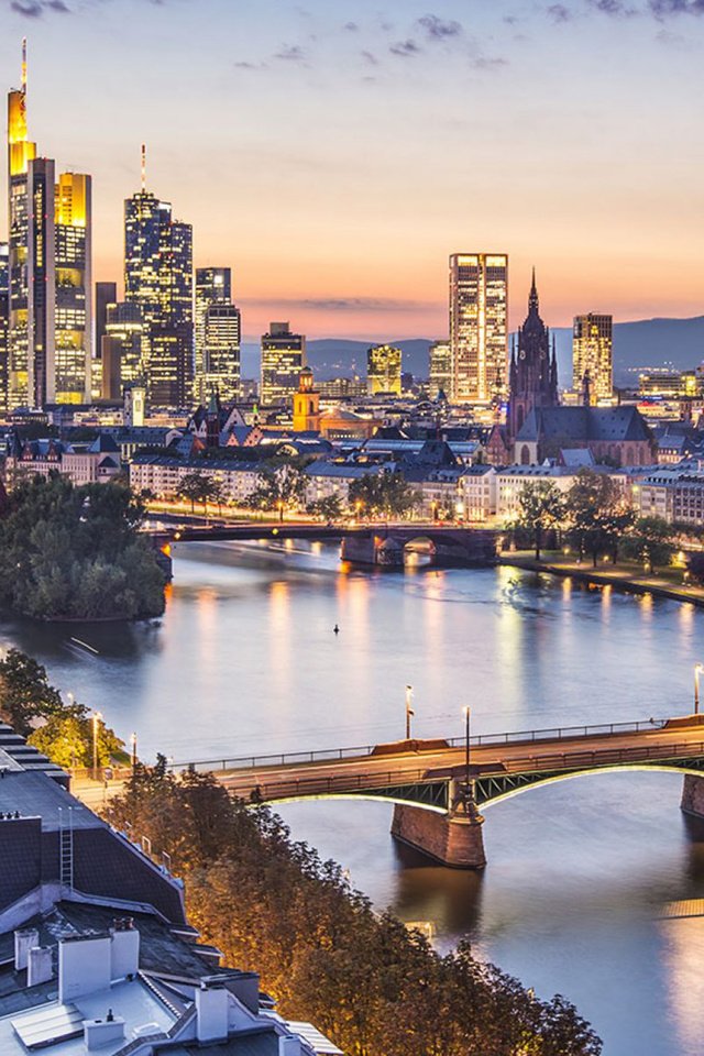 Обои огни, мост, город, германия, франкфурт-на-майне, lights, bridge, the city, germany, frankfurt am main разрешение 1920x1200 Загрузить