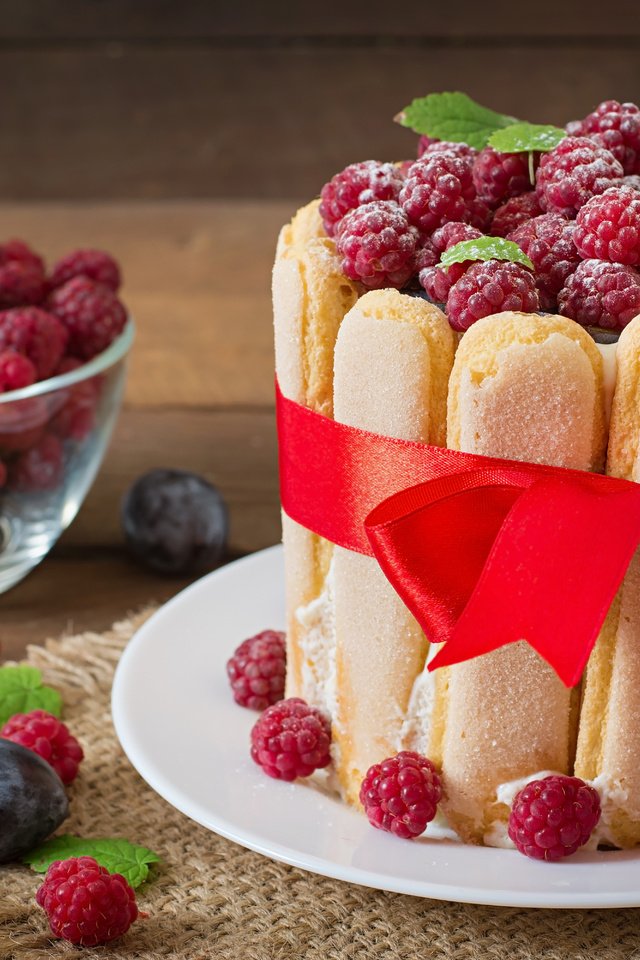 Обои малина, ягоды, торт, десерт, бант, сливы, савоярди, raspberry, berries, cake, dessert, bow, plum, savoiardi разрешение 6000x4000 Загрузить