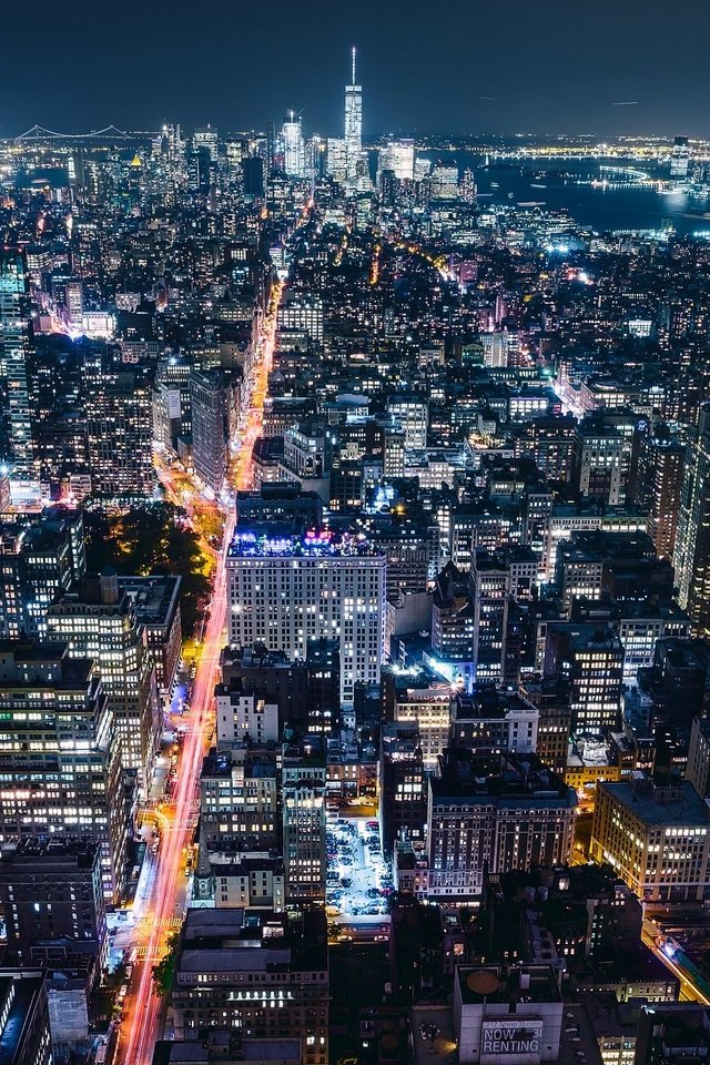 Обои ночь, вид сверху, нью-йорк, здания, night, the view from the top, new york, building разрешение 2048x1365 Загрузить