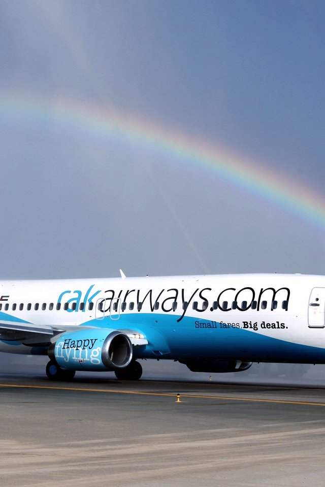 Обои небо, самолет, авиация, радуга, крылья, боинг, 737, the sky, the plane, aviation, rainbow, wings, boeing разрешение 2880x1623 Загрузить