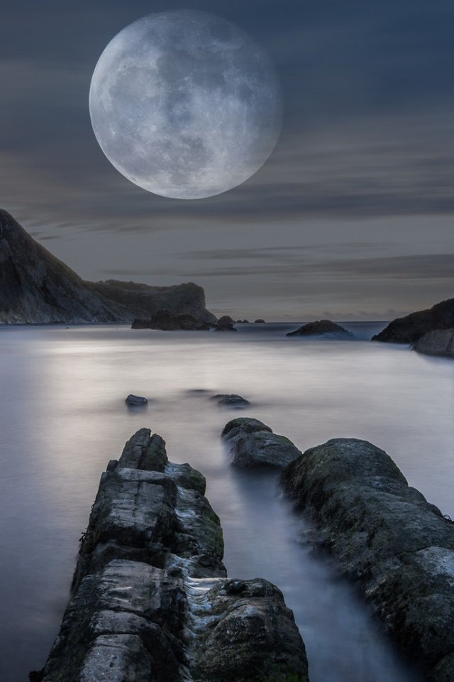 Обои вода, горы, природа, луна, залив, полнолуние, water, mountains, nature, the moon, bay, the full moon разрешение 1920x1080 Загрузить