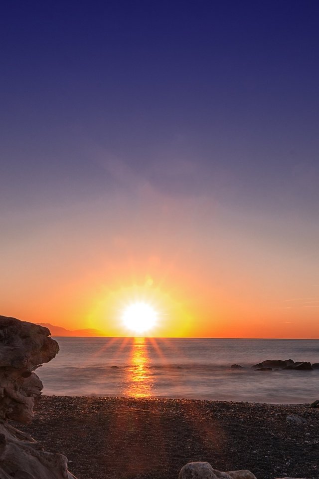 Обои камни, берег, закат, море, горизонт, рассвет, stones, shore, sunset, sea, horizon, dawn разрешение 3840x2160 Загрузить