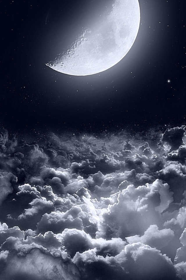Обои облака, звезды, луна, темнота, лунный свет, полумесяц, ночное небо, clouds, stars, the moon, darkness, moonlight, crescent, the night sky разрешение 2268x1360 Загрузить