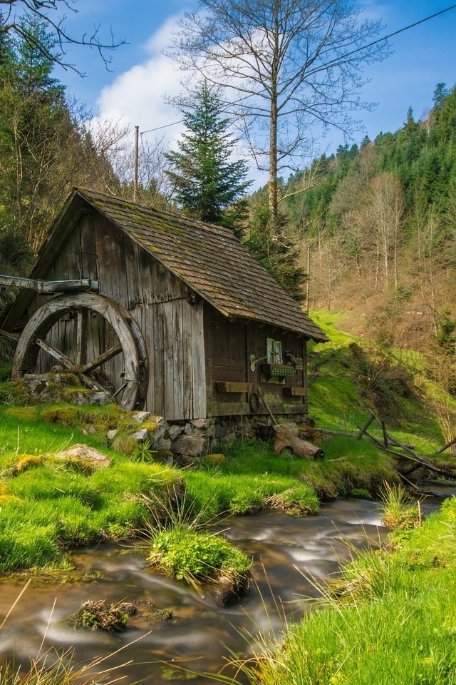 Обои трава, природа, ручей, мельница, водяная мельница, grass, nature, stream, mill, water mill разрешение 3000x2000 Загрузить