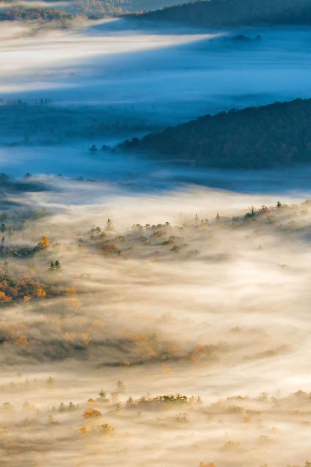 Обои холмы, туман, осень, сша, северная каролина, hills, fog, autumn, usa, north carolina разрешение 5419x3048 Загрузить