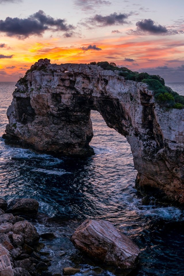 Обои пейзаж, море, арка, испания, майорка, landscape, sea, arch, spain, majorca разрешение 5120x2813 Загрузить