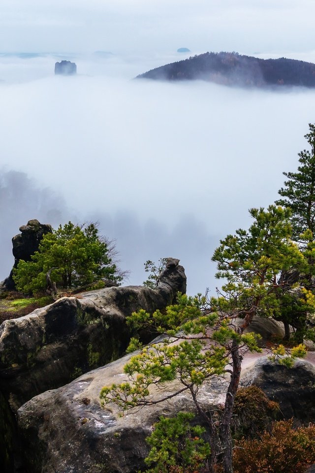 Обои горы, природа, туман, mountains, nature, fog разрешение 6000x3375 Загрузить