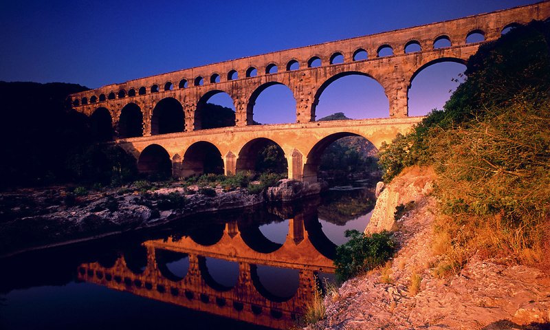 Обои река, отражение, мост, арки, франция, акведук, пон-дю-гар, river, reflection, bridge, arch, france, aqueduct разрешение 1920x1200 Загрузить
