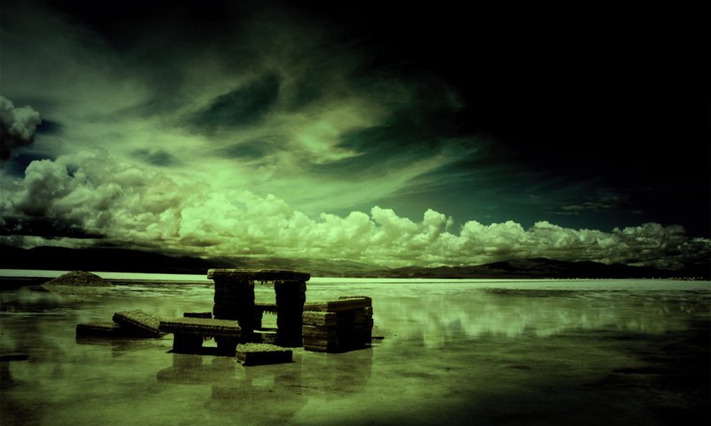 Обои облака, озеро, dark harmony, каменные плиты, clouds, lake, stone slabs разрешение 2560x1600 Загрузить