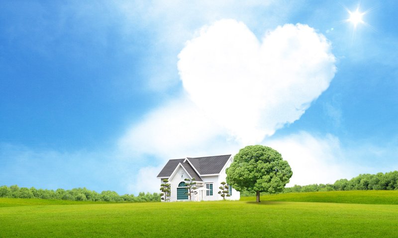 Обои облака, сердце, дом, clouds, heart, house разрешение 1920x1200 Загрузить