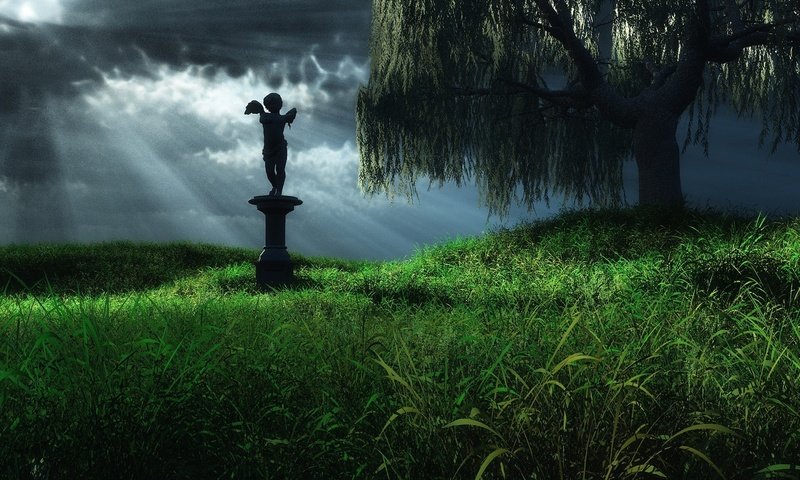 Обои трава, дерево, ангел, статуя, grass, tree, angel, statue разрешение 1920x1200 Загрузить