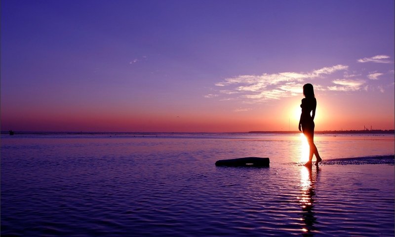 Обои закат, девушка, море, sunset, girl, sea разрешение 1920x1200 Загрузить