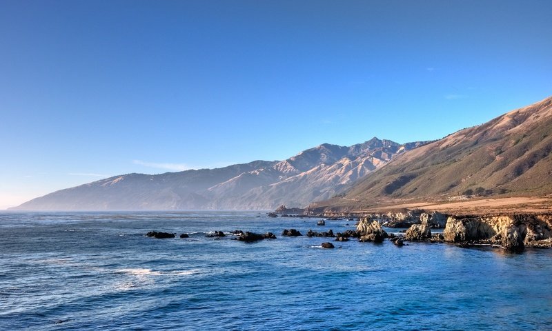 Обои небо, вода, горы, синий, океан, прибрежье, калифорния, the sky, water, mountains, blue, the ocean, the coast, ca разрешение 1920x1200 Загрузить