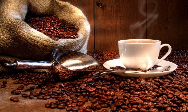 Обои кофе, мешок, чашка, кофейные зерна, совок, coffee, bag, cup, coffee beans, scoop разрешение 1920x1200 Загрузить