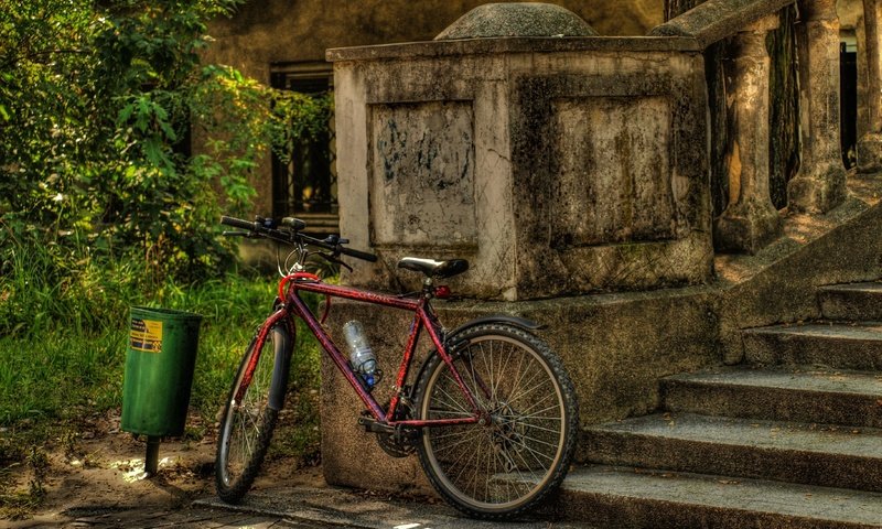 Обои лестница, красный, велосипед, bicycle, ожидает хозяина, ladder, red, bike, expects разрешение 3648x2736 Загрузить