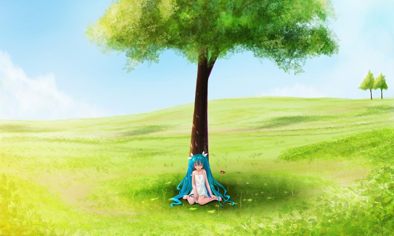 Обои дерево, поле, лето, девочка, tree, field, summer, girl разрешение 2000x1250 Загрузить