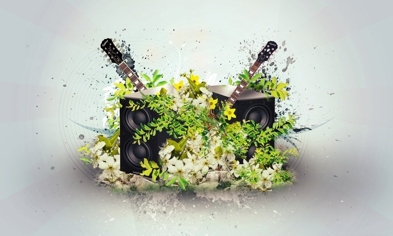 Обои цветы, музыка, коллаж, flowers, music, collage разрешение 1920x1200 Загрузить