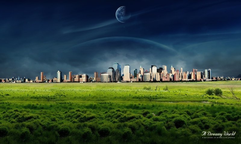 Обои трава, планета, город, dreamy world, grass, planet, the city разрешение 1920x1200 Загрузить