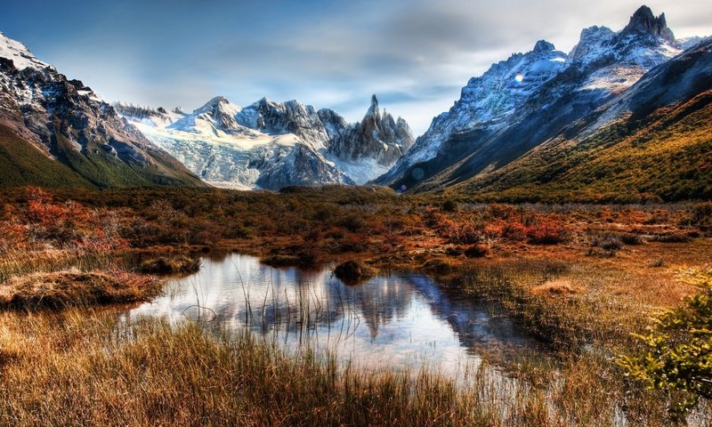 Обои трава, горы, лужа, hdr, grass, mountains, puddle разрешение 2560x1600 Загрузить