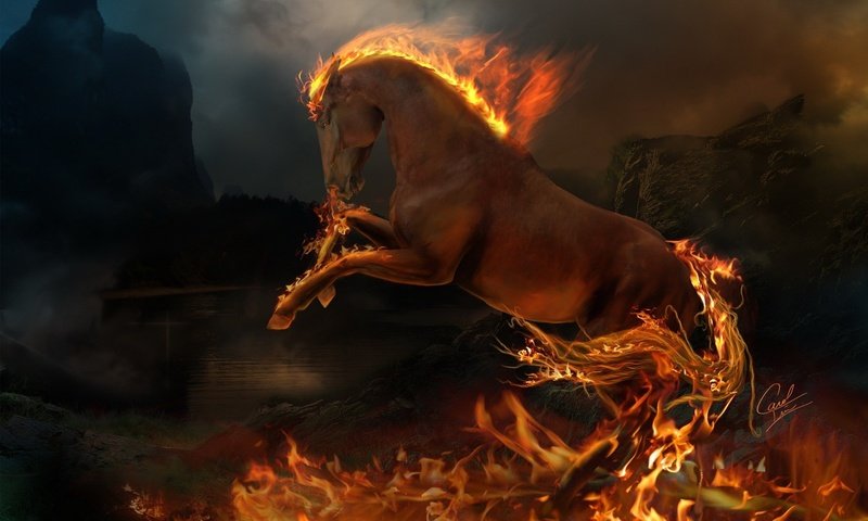 Обои пламя, огонь, животное, конь, flame, fire, animal, horse разрешение 1920x1200 Загрузить