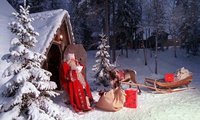 Обои новый год, олень, зима, рождество, санта клаус, new year, deer, winter, christmas, santa claus разрешение 1920x1200 Загрузить