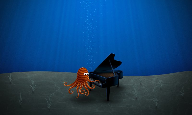 Обои рисунок, синий, осьминог, дно, рояль, figure, blue, octopus, the bottom, piano разрешение 2560x1600 Загрузить