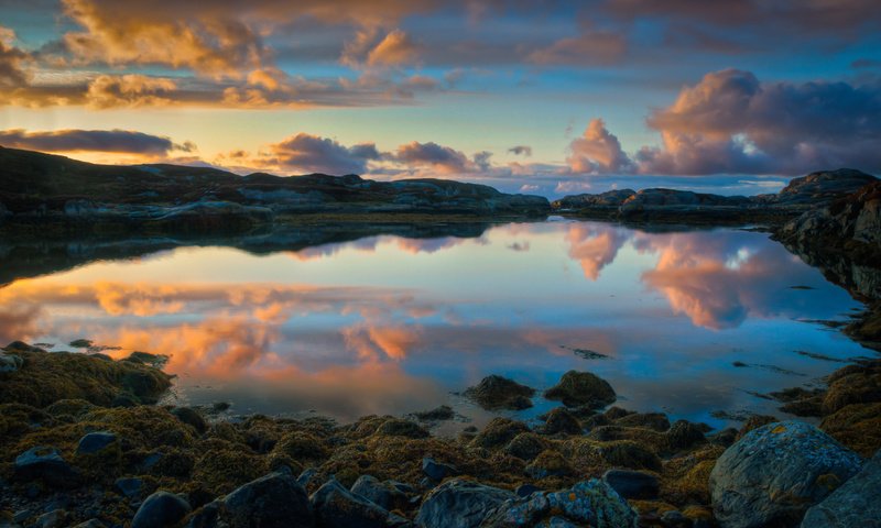 Обои закат, отражение, норвегия, sunset, reflection, norway разрешение 2560x1600 Загрузить