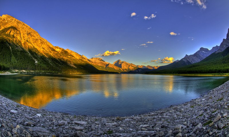 Обои озеро, горы, закат, канада, lake, mountains, sunset, canada разрешение 2560x1600 Загрузить