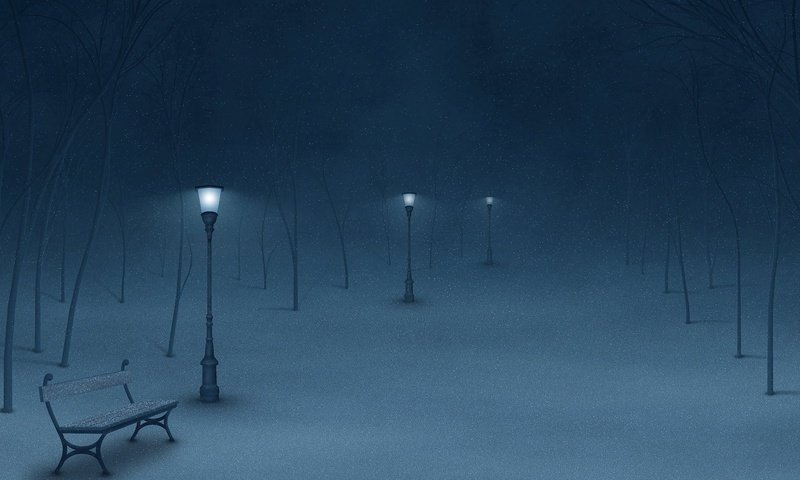 Обои ночь, фонари, зима, night, lights, winter разрешение 1920x1080 Загрузить