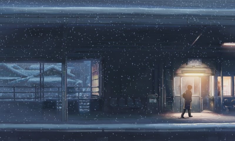 Обои снег, станция, 5 сантиметров в секунду, snow, station, 5 centimeters per second разрешение 1920x1080 Загрузить