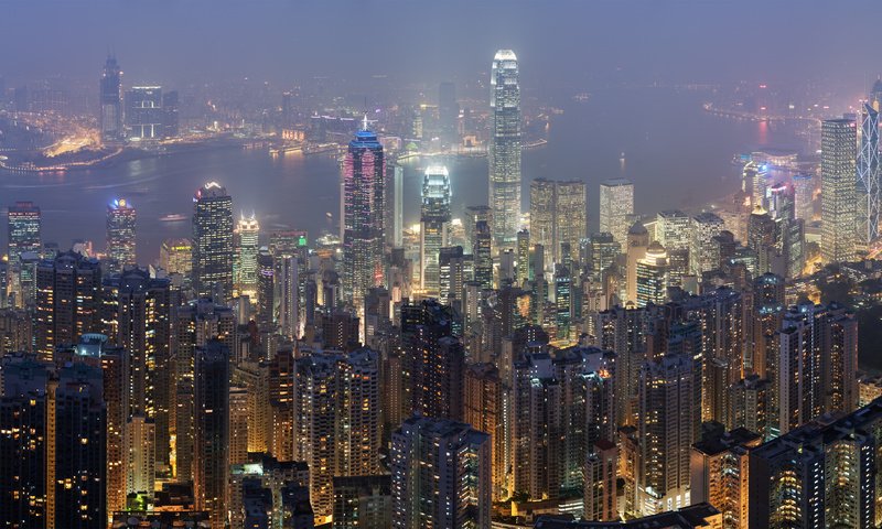 Обои пейзаж, небоскребы, гонконг, landscape, skyscrapers, hong kong разрешение 4250x1844 Загрузить