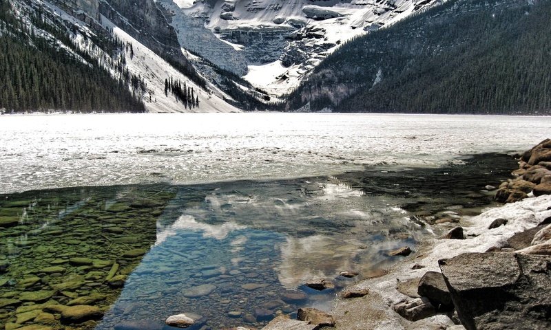 Обои вода, горы, камни, отражение, лёд, water, mountains, stones, reflection, ice разрешение 1920x1440 Загрузить