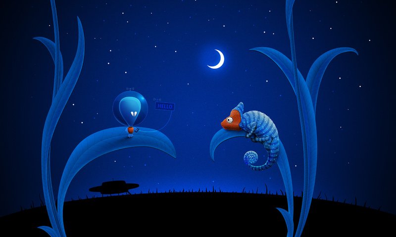 Обои синий, луна, нло, хамелеон, инопланетянин, blue, the moon, ufo, chameleon, alien разрешение 2560x1600 Загрузить