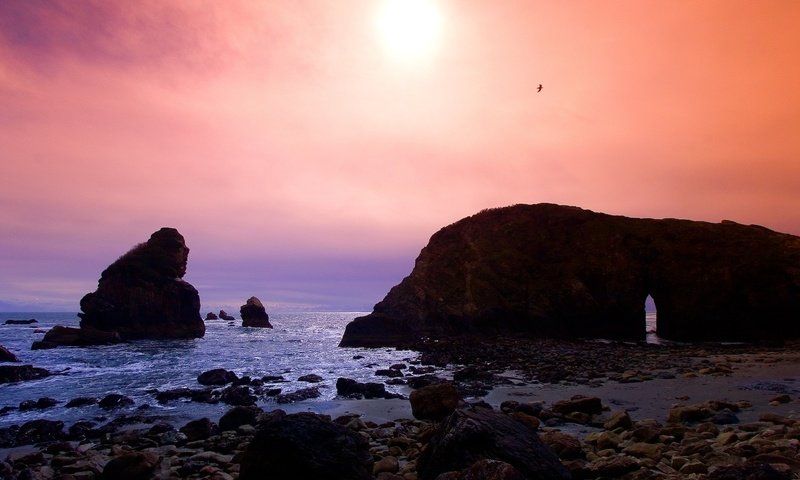 Обои скалы, камни, закат, побережье, rocks, stones, sunset, coast разрешение 1920x1080 Загрузить