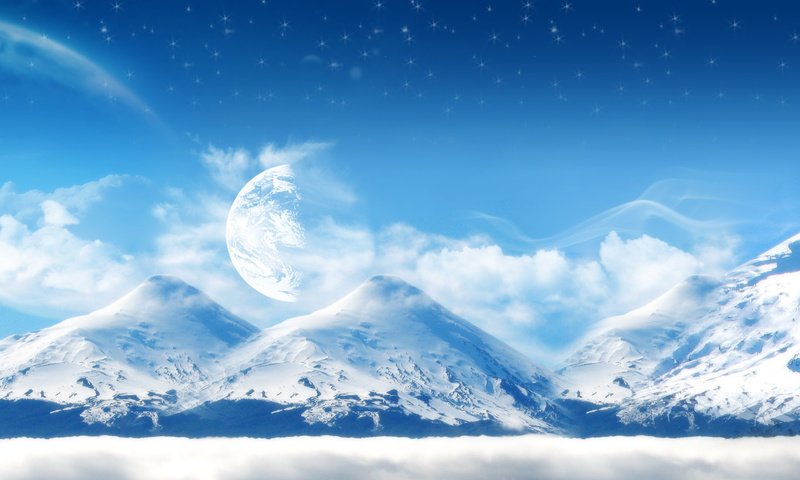 Обои горы, снег, планеты, mountains, snow, planet разрешение 2560x1024 Загрузить