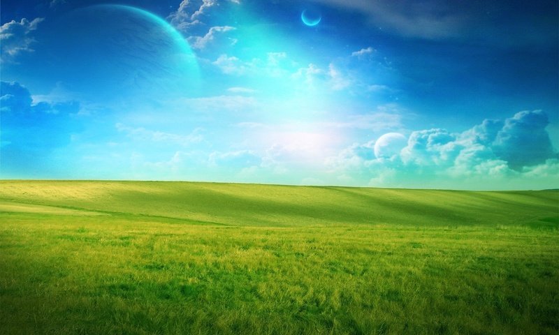 Обои облака, зелёный, поле, планета, clouds, green, field, planet разрешение 1920x1200 Загрузить