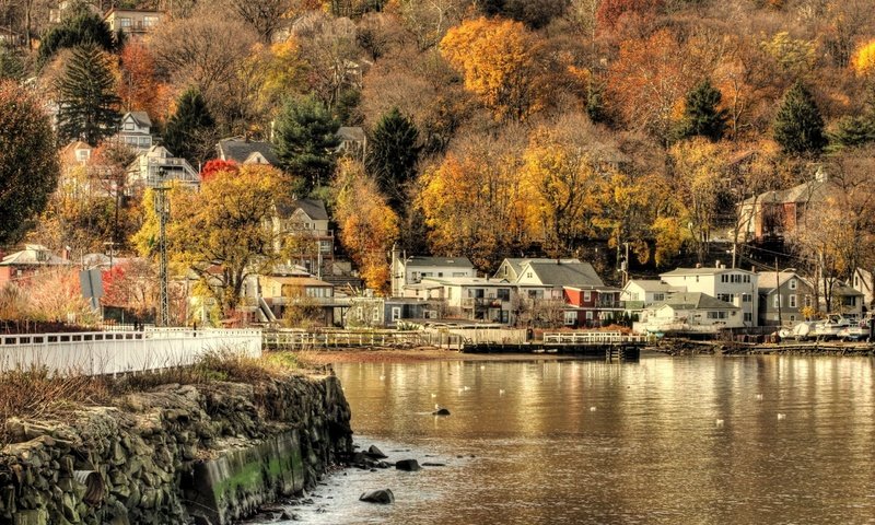 Обои вода, осень, поселок, water, autumn, the village разрешение 2560x1600 Загрузить