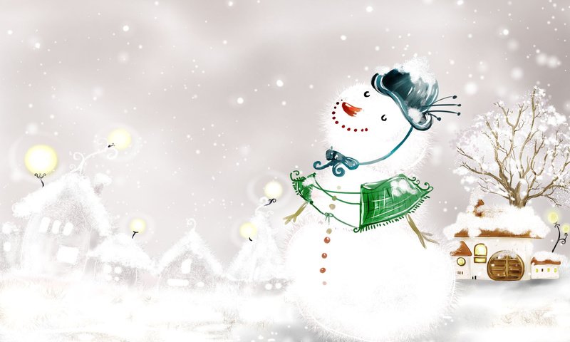 Обои снег, новый год, снеговик, snow, new year, snowman разрешение 1920x1200 Загрузить