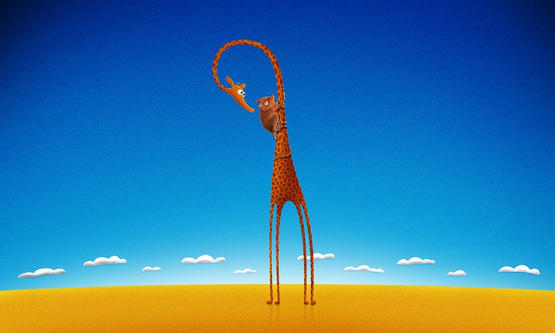 Обои рисунок, жираф, лемур, figure, giraffe, lemur разрешение 2560x1600 Загрузить