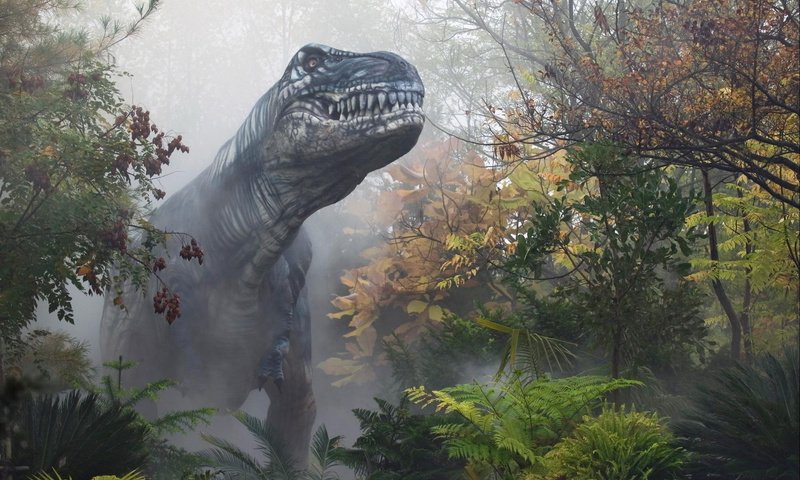 Обои лес, туман, осень, динозавр, forest, fog, autumn, dinosaur разрешение 1999x1304 Загрузить