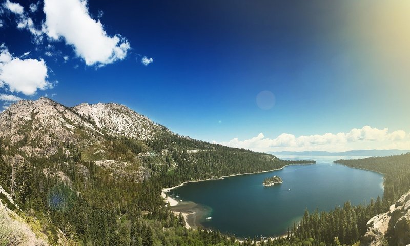 Обои небо, деревья, озеро, горы, the sky, trees, lake, mountains разрешение 1920x1200 Загрузить