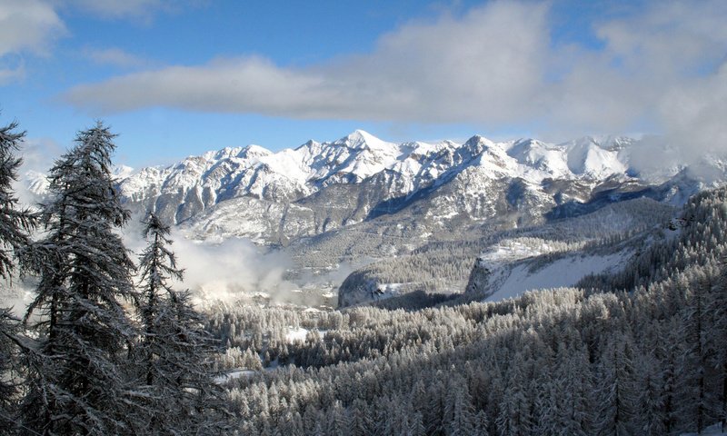 Обои облака, горы, снег, clouds, mountains, snow разрешение 2560x1600 Загрузить